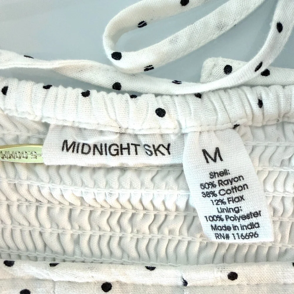 Midnight Sky Polka Dot Crop Top Womens Small Puff Sleeve Linen Coquette Milkmaid - Picture 4 of 7